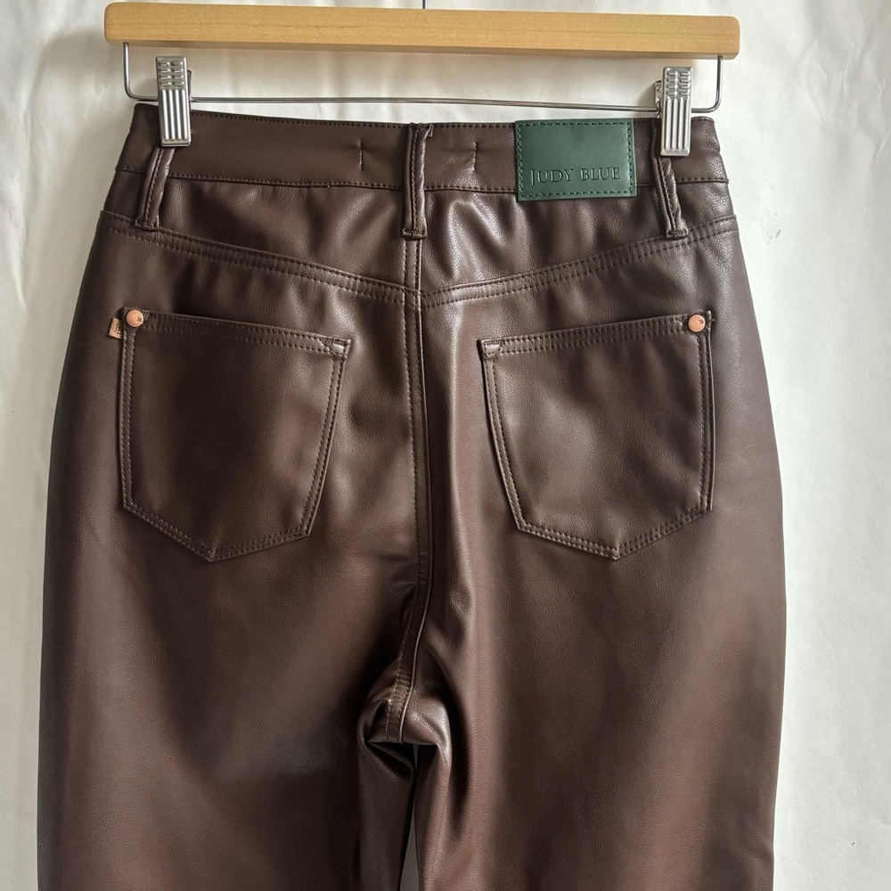 Judy Blue Tummy Control High Rise Faux Leather Straight Pants Espresso Size 26 - Picture 15 of 17